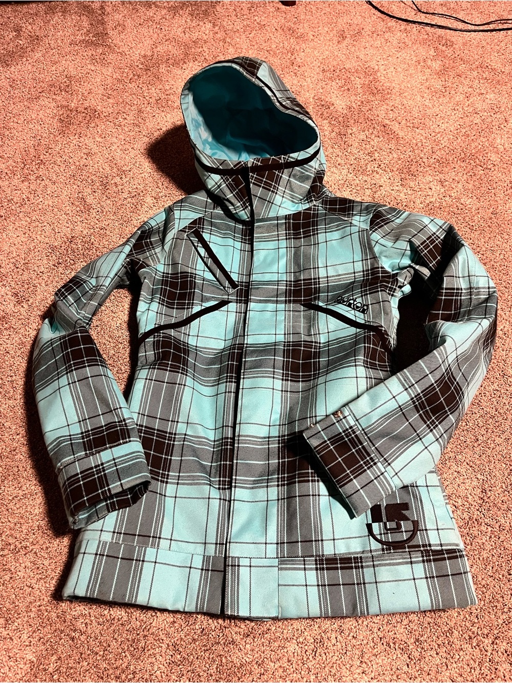 Women's Burton Dry Ride Teal Plaid Snowboarding/Ski Jacket Size XS